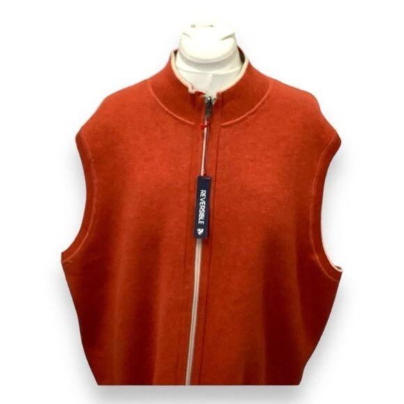 Cremieux Mens Sleeveless Full Zip Reversible Cardigan Sweater, Beige, size XXL - Picture 5 of 7